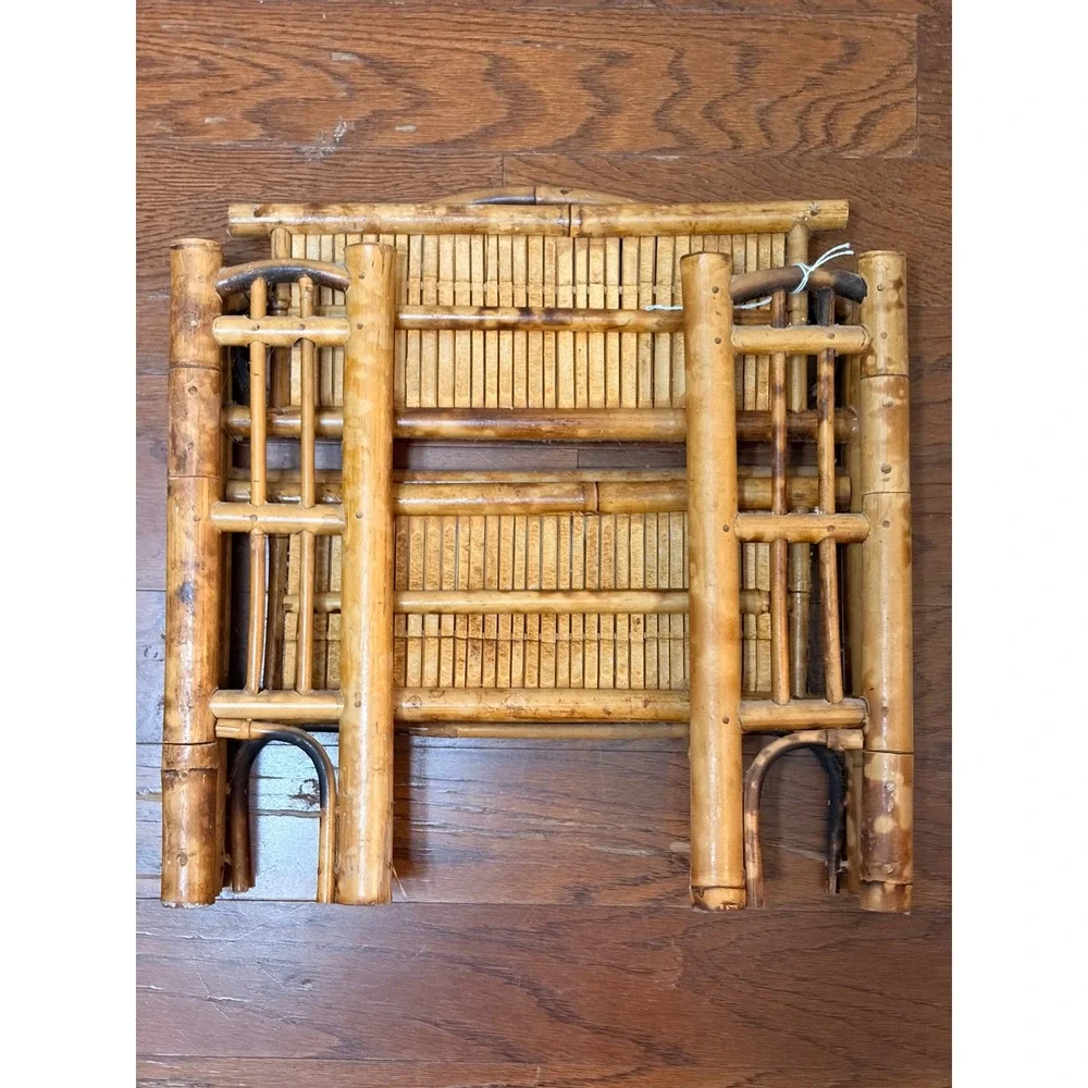 Vintage Burnt Bamboo Folding Wall Shelf Tortoiseshell Mini Boho Rattan Etagere